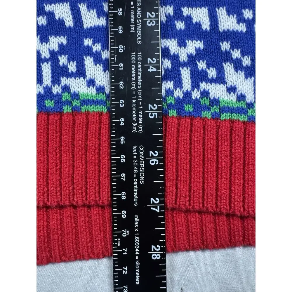 33 Degrees Santa Riding T-Rex Ugly Christmas Sweater Mens XL Blue Holiday